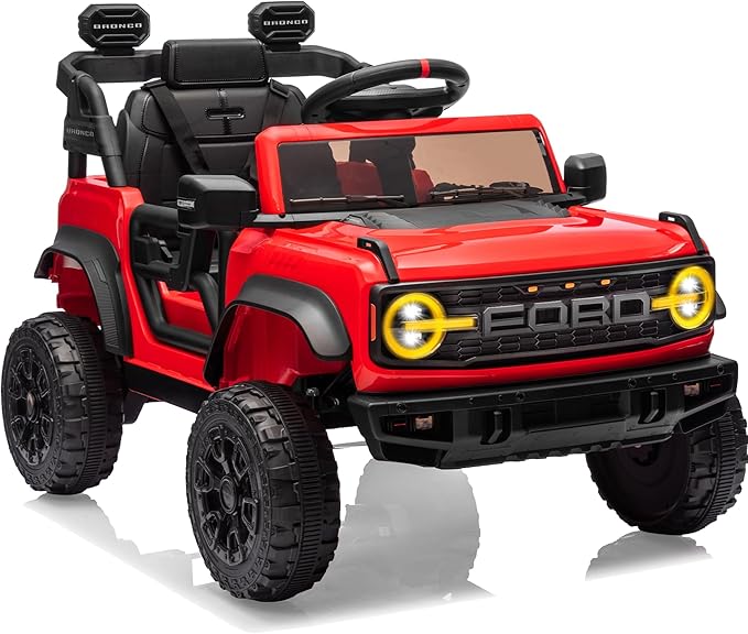 Ford Bronco Raptor Licensed 12V Ride on Toys, Kids Ride on Car with Remote Control, Electric Car for Toddler with Smooth Start, Openable Doors, MP3 Player, 3 Speeds (12V, Red)