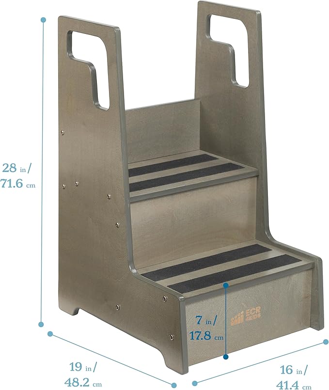 ECR4Kids Reach-Up Step Stool with Handles, Kids Furniture, Grey Wash
