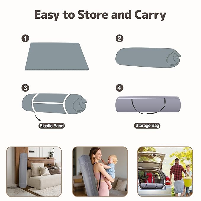 Baby Play Mat 47x47 Inches, Extra Thick 1.2" Foam Floor Mat for Tummy Time & Crawling, Waterproof Non-Slip Faux Leather Playpen Mat for Infants Toddlers, Indoor Outdoor Gym Activity, Blue