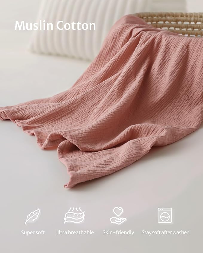 Blissful Diary Muslin Nursing Cover for Breastfeeding, Breathable Breastfeeding Cover up with Arch Neckline for Women, Nursing Apron (Dusty Pink)