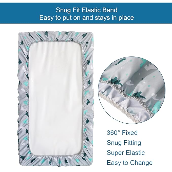 Graco Pack n Play Sheets - 4 Pack Mini Crib Sheets, Ultra Soft Mattress Compatible, Dinosaurs