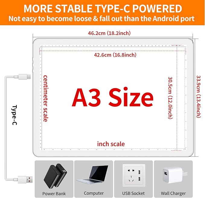 Elice Magnetic A3 Light Board for Diamond Painting, Ultra-Thin Tracing LED Light Box with Side Buttons, Super Bright Diamond Art Light Pad, Light Table for Drawing, Sketching, Weeding Vinyl - White