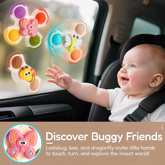 ALASOU 3PCS Pop Suction Cup Spinner Toys for 1 Year Old Boy Girl|Novelty Spinning Tops Toddler Toys Age 1-2|Sensory Baby Bath Toy for Toddlers 1-3|12 18 Months Boy Birthday Gift for Infant