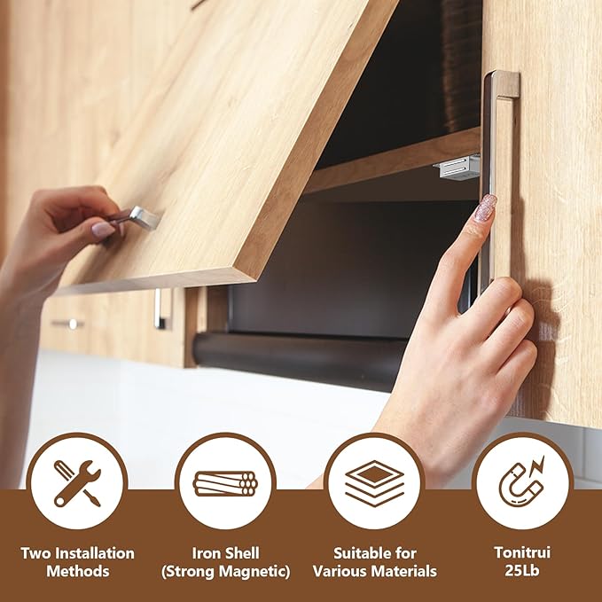 Cabinet Door Magnet, Flat Bottom Cabinet Magnetic Catch with Adhesive, Easy to Install,Only Takes 1 Minute,35lb Magnetic Cabinet Door Drawer Latch(Sliver, 12Pack)