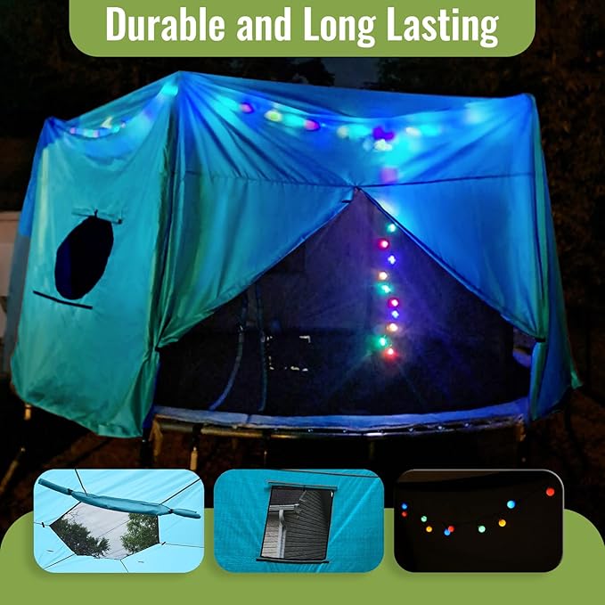 Gardenature 10FT/12FT/14FT Trampoline Tent(Tent Only), Fit Round Trampolines, Shade Cover with LED Light, Outdoor Trampolien Accessories, Anti-Tear, Beige