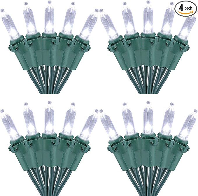Brizled 4 Pack LED Christmas Lights, 33ft 100 LED Christmas String Lights, 120V UL Certified Connectable Xmas Tree Light Mini White Xmas Light for Home Tree Patio Indoor Outdoor Decoration, Cool White