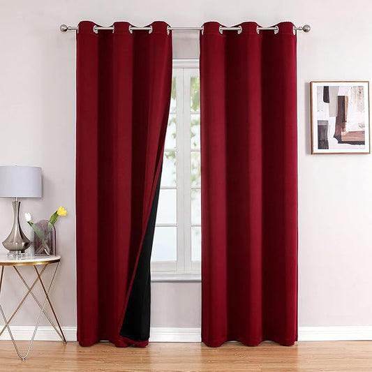 ChrisDowa 100% Blackout Curtains 78 inch Long for Bedroom with Black Liner, 2 Thick Layers Total Blackout Thermal Insulated Grommet Window Curtains 2 Panels Set (Burgundy, 42 x 78 Inch)