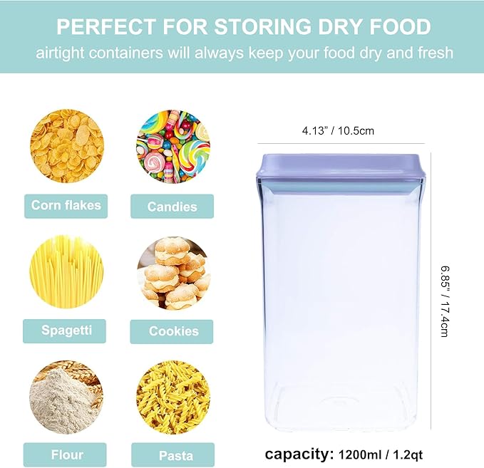 Airtight Food Storage Container - 1.2qt / 1200ml Square Pop Containers With Lids, Bpa Free Stackable Container for Coffee Cereal Flour Spaghetti Rice Kitchen Organizer