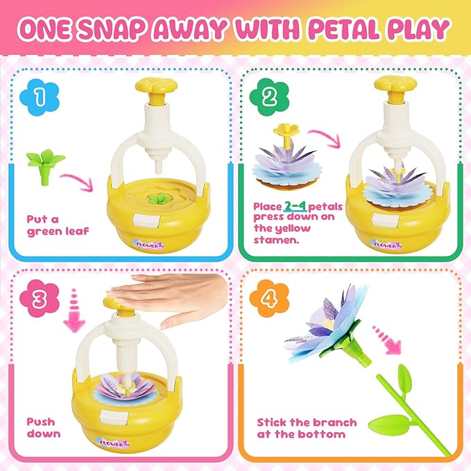 Fabric Flower Bouquets Toys, DIY Flower Making Kit for Kids 4 5 6 7 8 9 10 11 12 Year Old Girl Birthday Christmas Gift, Art and Crafts Kit Flowers Toys for Girls 4-6 6-8 8-12 Year Old (YELLOW)