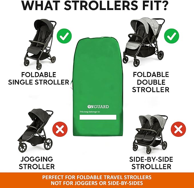 ONGUARD Waterproof Single and Double Stroller Bag for Airplane - Travel Stroller Cover for Air Travel and Storage - Gate Check Bag Backpack- Baby Airplane Essentials - Green
