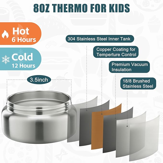 Bento Lunch Box for Kids with 8oz Soup Thermo&Lunch Bag, Leak-Proof Lunch Food Containers with 4 Compartment, Hot Food Insulated Food Jar for Kids School (Black)