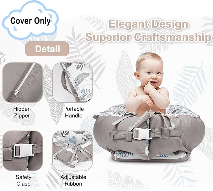 Baby Lounger Cover Only for Newborns, 100% Cotton Soft Portable Baby Nest Lounger Cover, Breathable Infant Lounger Replacement Cover, Lounger Pillow Cover Fit for Snuggle Me, Cover Only(Leaf Pattern)