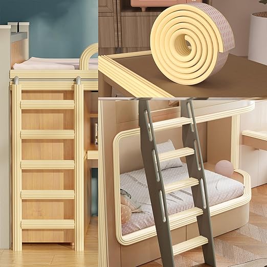 Bunk Bed Ladder Pads,Self-Adhesive Bunk Bed Ladder Cover Foam Padding,Traction Treads for Stair Steps,Soft Extra-Wide Edge Protector,Furniture 6.5 Ft Rice White