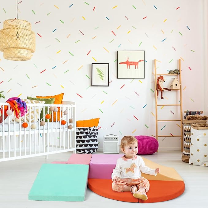 6-Piece Soft Suede Toddlers Climbing Toys, Baby Foam Climbing Blocks, Waterproof Foam Play Gym Climber Structures for Toddler Babies, Indoor Climb and Crawl Activity Play Set