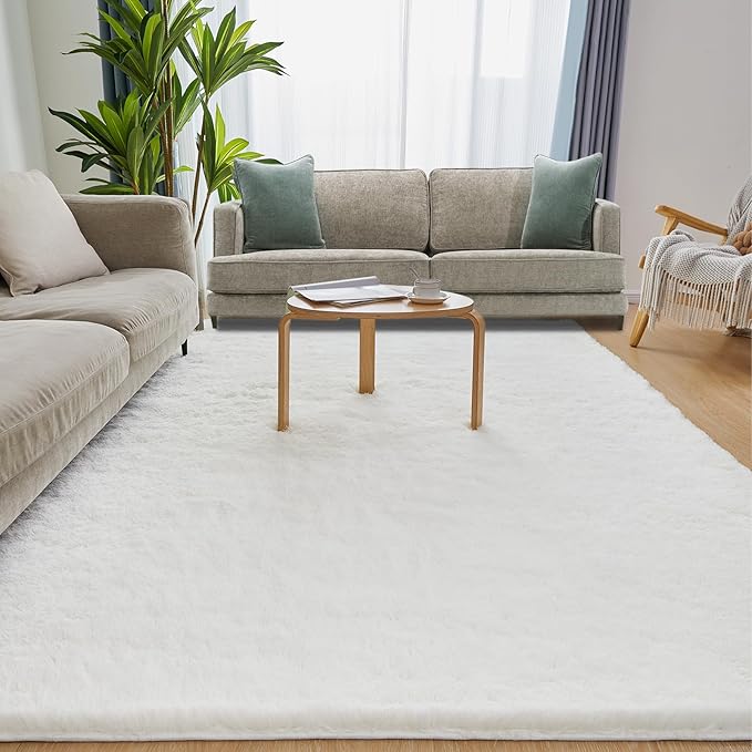6x9 White Area Rugs for Living Room, Fluffy Shaggy Rug for Bedroom, Anti-Skid High Pile Indoor Carpet for Nursery, Kids Room, Bedside, Home Decor