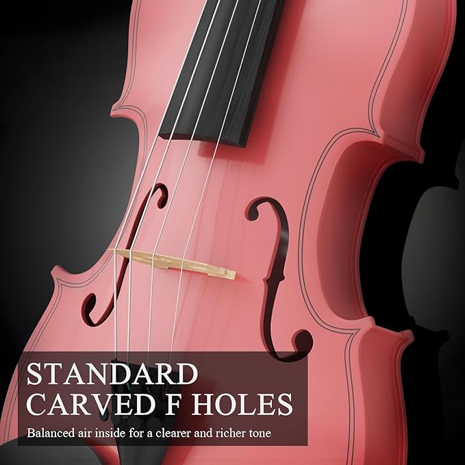 1/2 Beginner Violin Set,Complete Violin Kit with Case, Bow, Rosin, Pink