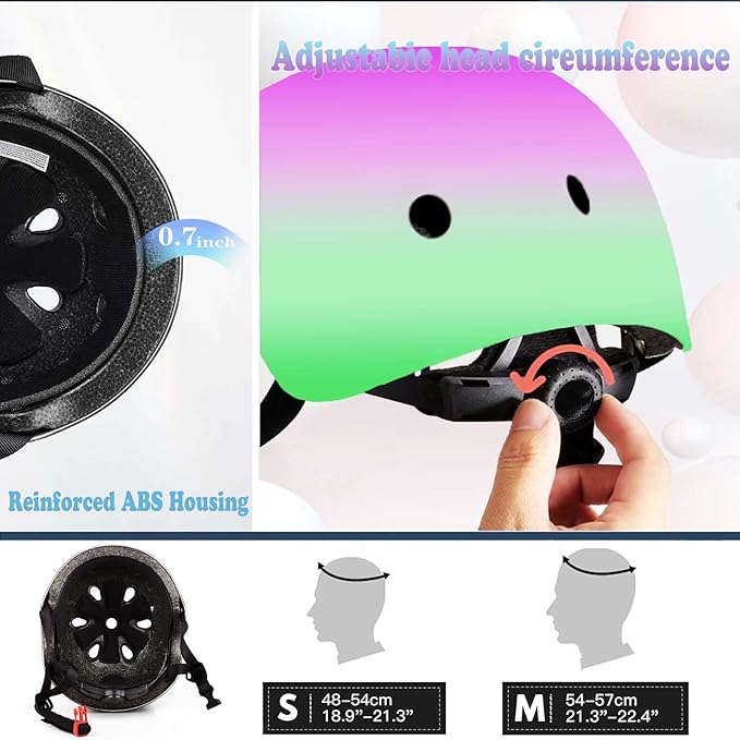 Kids Bike Helmet Set Adjustable for Children, Boys, Girls and Teenagers Aged 3-8 Years Includes Elbow, Knee, Wrist Guards Children's Helmet Protection Set for Bikes SkateboardsRollerskates