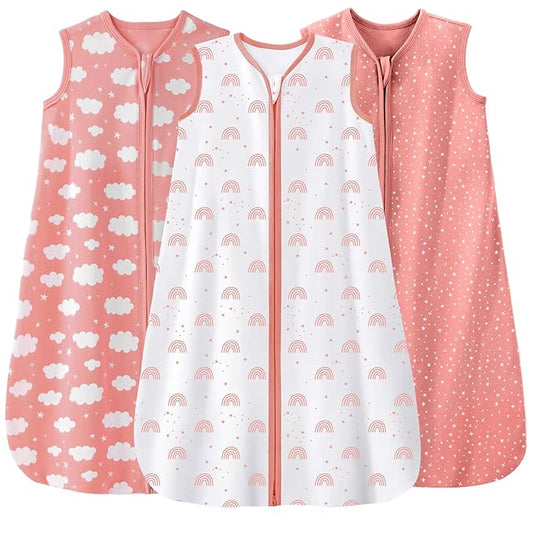 Baby Sleep Sack 12-18 Months 3 Pack 100% Cotton Lightweight 0.5 TOG Wearable Blanket Baby Sleep Bag with 2-Way Zipper for Infant Toddler Pink