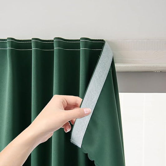 Blackout Curtains for Bedroom Stick On Curtains Window Shades Pull Down Blackout Window Cover No Drillng Self Adhesive Curtains No Rod Small Curtain, 47" W X 59" L, Dark Green, 1 Panel