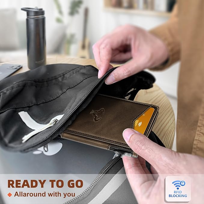 BULLIANT Men Wallet,Money Clip Wallet Slim For Gift Men 9Cards-Metal Credit Card Case in Magnetic Leather Flip