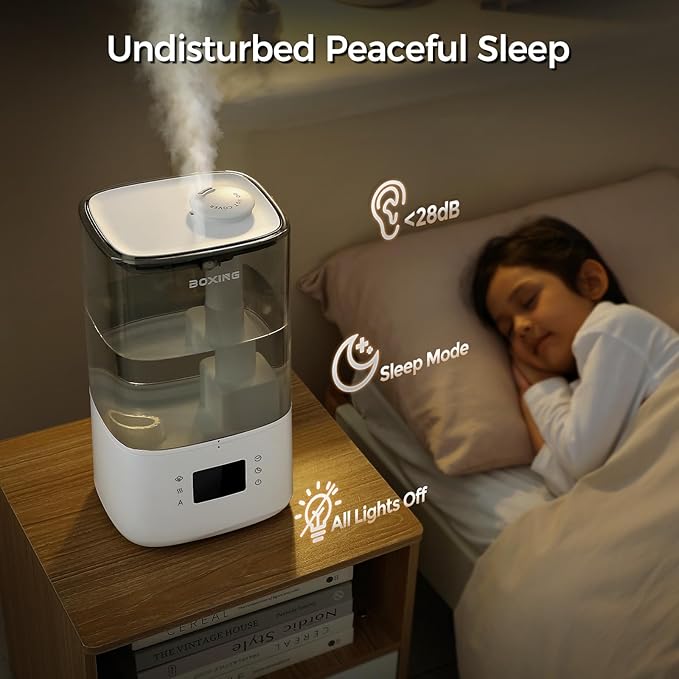 BOXING 6L Warm & Cool Mist Humidifiers for Bedroom, Air Humidfier for Large Room with Remote Control, Auto Mode Perfect for Baby & Plants, Top Fill, Sleep Mode, Timer, Essential Oil Tray, 60H