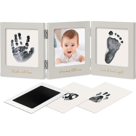 Inkless Baby Handprint and Footprint Kit for Newborn - Baby Footprint Kit, Newborn Keepsake Nursery Picture Frame,Dog Paw Print Maker,Personalized Gifts for New Mom,Showers & Registry(Cloud Gray/Gold)