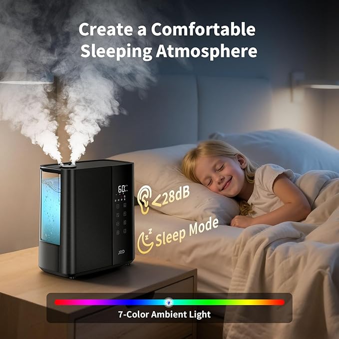 JRD Smart Humidifiers for Bedroom, 5L Warm & Cool Mist Ultrasonic Air Humidifier for Large Room Home Indoor, 50Hrs Quiet Runtime for Baby, Plants, Remote Control, Auto Humidity Sensor, 12H Timer