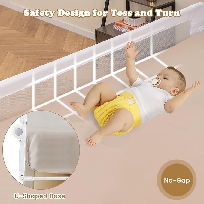BABY JOY Double Sided Bed Rail Guard, 2 Pack, Extra Long, Swing Down for Convertible Crib, Folding Baby Safety Bedrail for Kids Twin Full Size Queen King Mattress, Rails for Toddlers (White, 71")