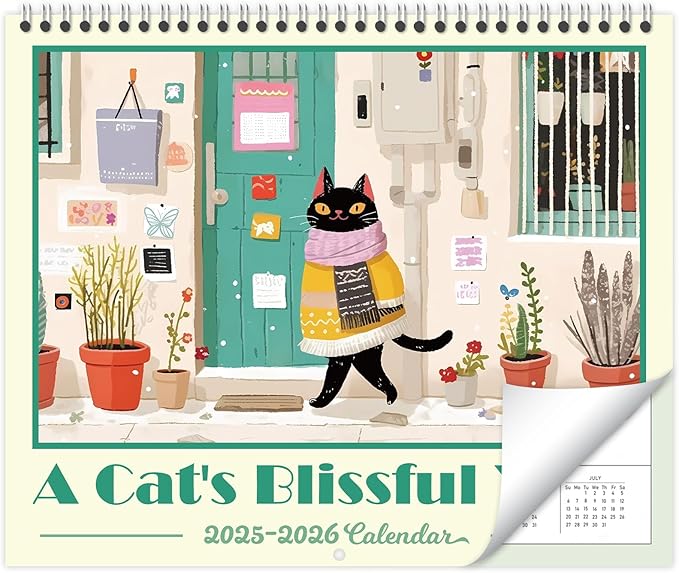 GuassLee Cat Vertical Wall Calendar 2025, 19-Months Art Hanging Wall Calendar Jun. 2025 to Dec. 2026, 14" x 23" Cute Cat Kitten Monthly Planner with Thick Paper for Office Home Decor Organizing