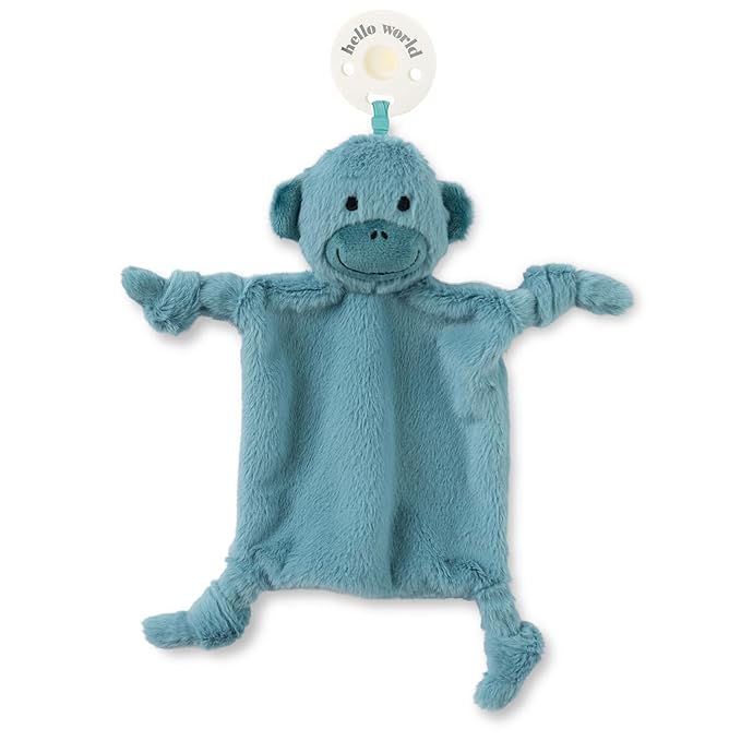Bella Tunno Bubbi Buddy – Soft, Plush Lovey Pacifier Holder for Baby Pacifiers to Soothe, Comfort, and Bring Baby Teething Relief, Colorful Animal-Themed Baby Lovey (Monkey)