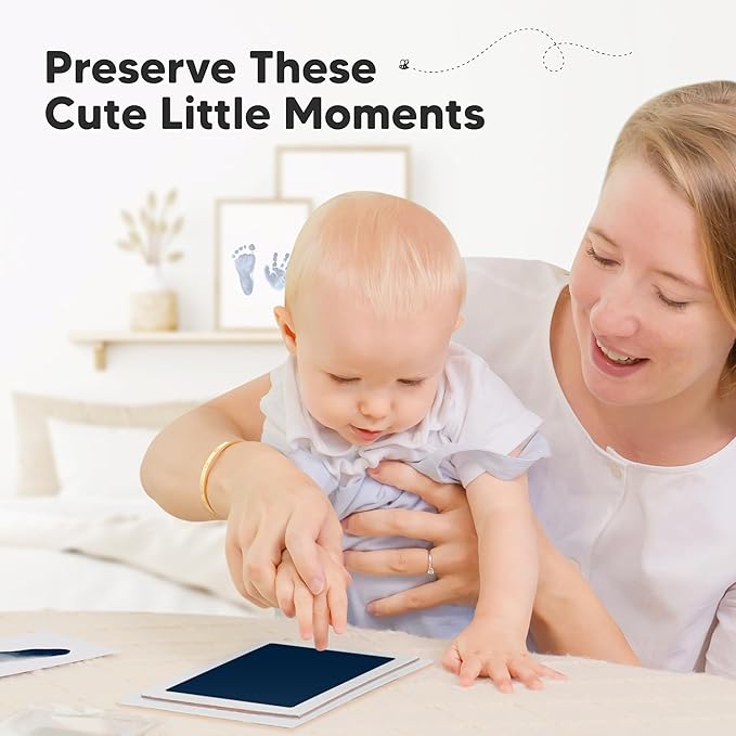 4-Pack Inkless Baby Hand and Footprint Kit - Mess Free Ink Pad for Newborn Keepsake, Dog Nose & Paw Print Kit, Clean Touch Ink Pad for Baby Hand & Footprints, Ideal New Mom Gifts (Navy, L)