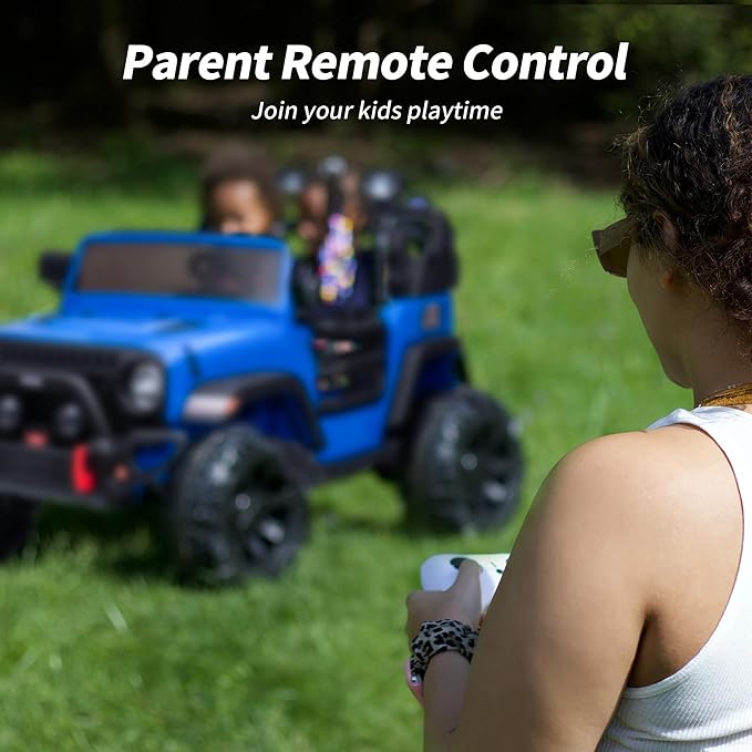 2 Seater Ride on Toy Car for Kids, 24V 4WD Ride-on Truck Kids Electric Car with Remote Control, 4x200W Motors - Blue