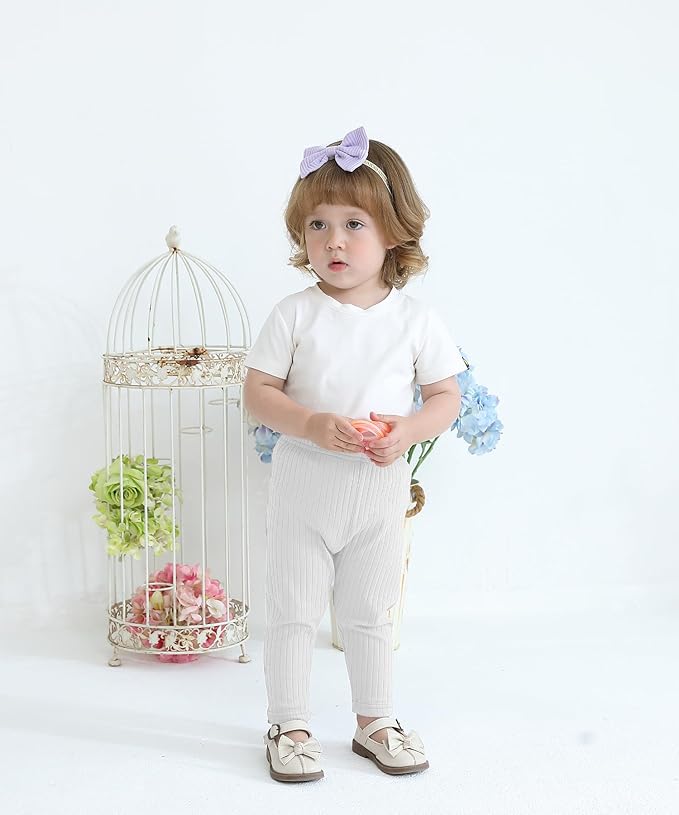 Baby and Toddler Girl's 5 Pack Cotton Ribbed Pull On Pants Leggings 0-4 Years