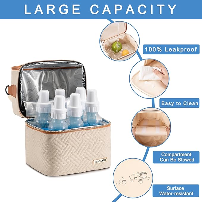 Breastmilk Cooler Bag with Ice Pack & Mat Fit 6 Bottles Up to 9 Ounce, Baby Bottle Cooler Bag for Moms, Daycare & Travel, Black