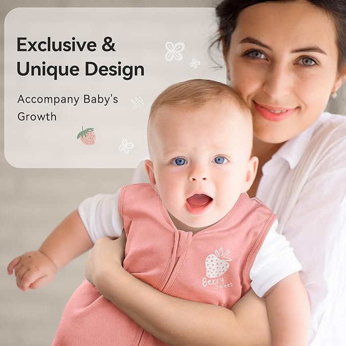 Baby Sleep Sack 18-24 Months 0.5 Tog Wearable Blanket Baby, 3 Pack 100% Cotton Lightweight Sleeping Sack with 2-Way Zipper for Infant Toddler Strawberry