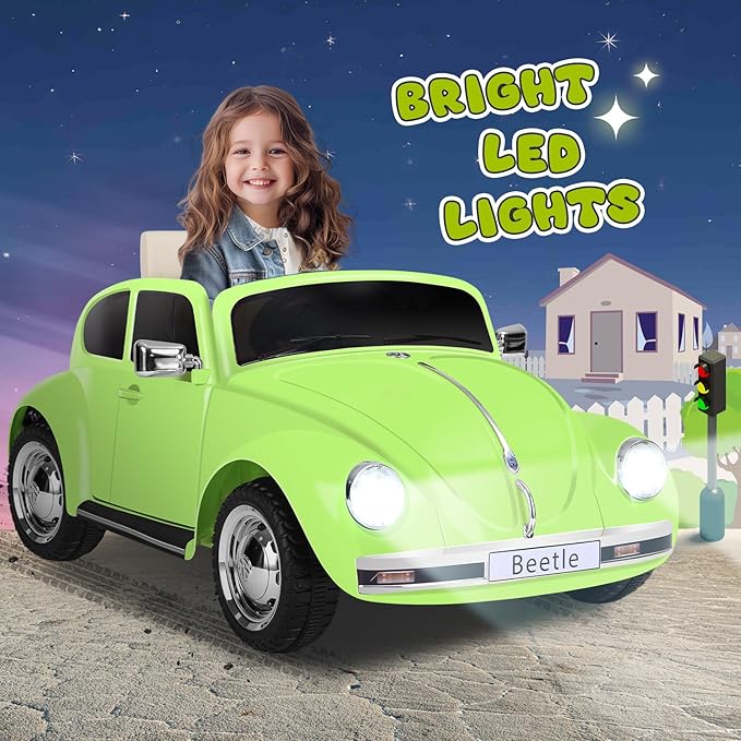12V Kids Electric Car, Power Wheels with Remote Control, Ride on Car Toys with LED Light, 3 Speeds, Music, Green