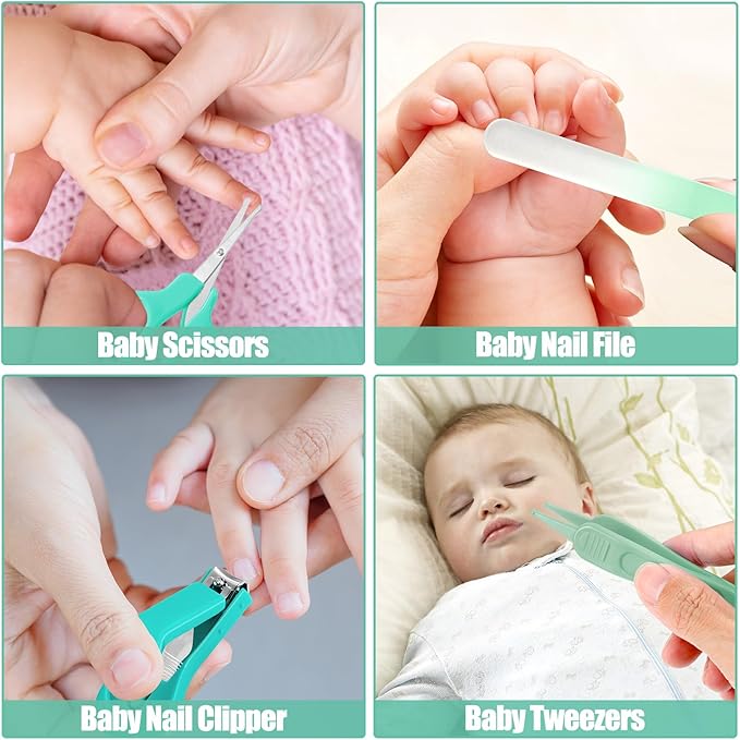 Baby Healthcare and Grooming Kit for Newborn Kids, 24PCS Upgraded Safety Baby Care Kit, Newborn Nursery Health Care Set, Baby Care Products (Green)