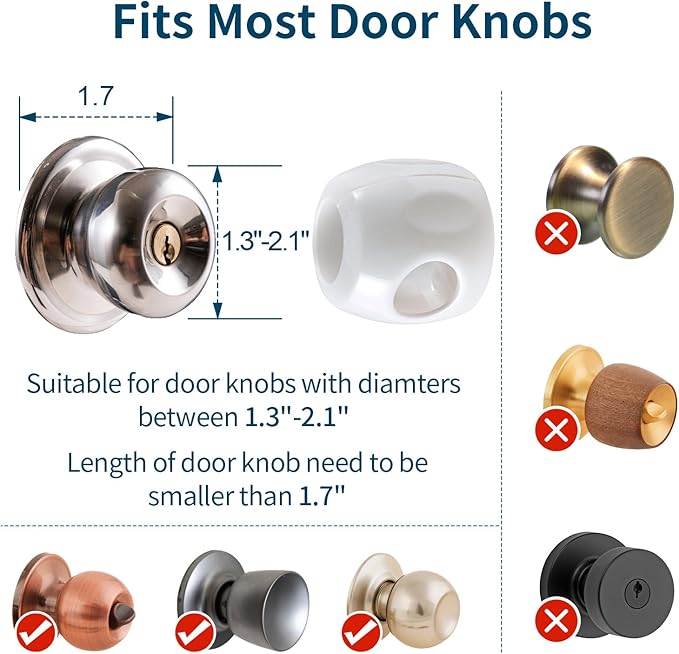Inaya Door Knob Safety Cover for Kids (4 Pack) – Child Proof Door Knob Covers for Baby Proofing – Door Locks for Kids Safety, Fits Most Round Handles, Easy to Install, White