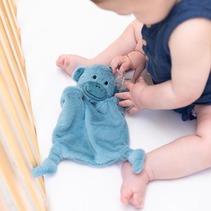 Bella Tunno Bubbi Buddy – Soft, Plush Lovey Pacifier Holder for Baby Pacifiers to Soothe, Comfort, and Bring Baby Teething Relief, Colorful Animal-Themed Baby Lovey (Monkey)