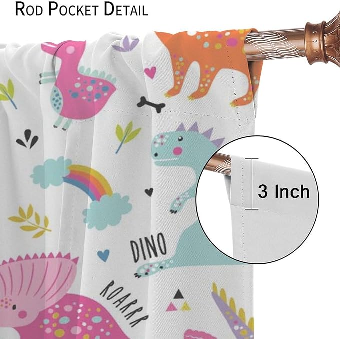 Cartoon Dinosaur Curtains for Kids Boys Girls Home Decor Childish Cute Dino Animals Print Pattern Rod Pocket Blackout Window Drapes for Nursery Baby Bedroom Playroom W21xL45in 2 Panels