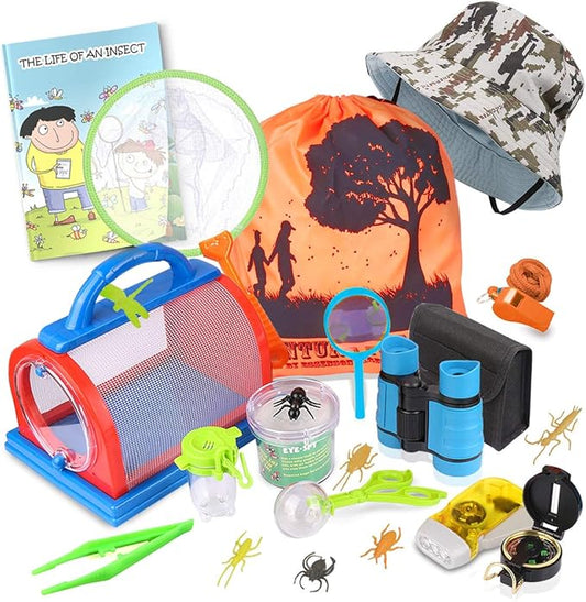 ESSENSON Outdoor Explorer Kit & Bug Catcher Kit with Binoculars, Compass, Magnifying Glass, Critter Case and Butterfly Net Great Toys Kids Gift for Boys & Girls Age 3-12 Year Old Camping Hiking