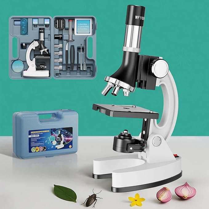 2400X Kids Microscope Science Kit - Handheld Microscope for Kids with Prepared Slides Metal Body LED Light Carrying Box Educational Compound Toy Set for Children Ages 8-12 5 Year Old Boys & Girls Gift