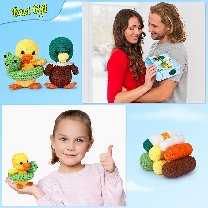 ekaus Crochet Kit for Beginners, Crochet Kit with Step-by-Step Video Tutorials, Crochet DIY Knitting Supplies for Adults Kids, Crochet Ducks(45%+ Yarn)