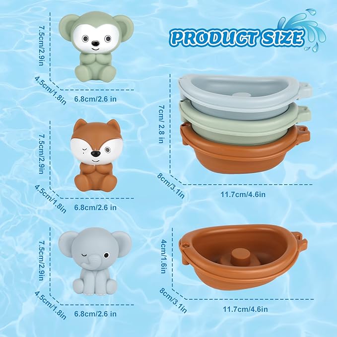 Bath Pool Toys for Toddler, Stacking Toys with 3 Boat 3 Sensory Finger Puppets, Toddler Toys Gifts for 2-4 Year Old Boy Girl, Model A