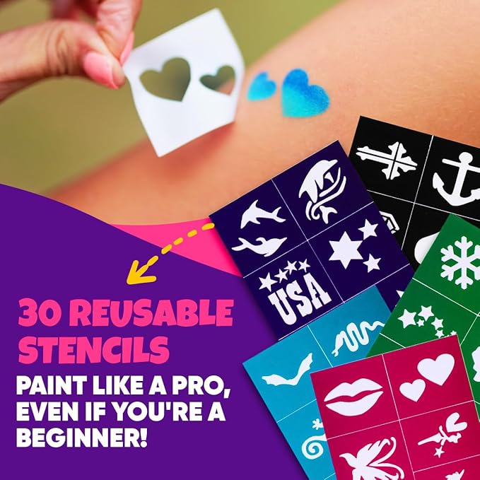 Blue Squid Face Painting Kit for Kids – Complete Face Paint Kit Palette, Stencils, 12 Colors - Safe for Sensitive Skin, Non Toxic Face Painting Kit Professional - Kids Party & Halloween Makeup Kit