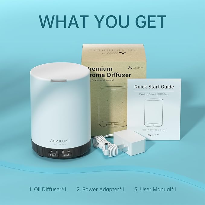 ASAKUKI 300ML Essential Oil Diffuser, Quiet 5-in-1 Premium Humidifier, Home Fragrance Aroma Diffuser with 7 LED Color Changing Light and Auto-Off Switch -Dark Brown