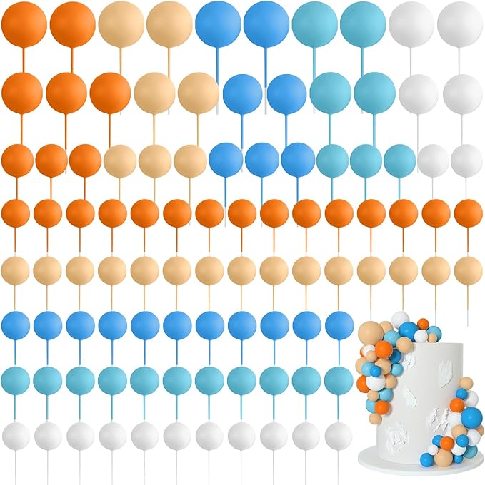75 Pieces Cake Balls Topper Decorations Foam Cupcake Topper Mini Balloon Cake Topper Balls Cake Picks for Cake Deco Birthday Party Wedding（Orange,Yellow,Blue,White）