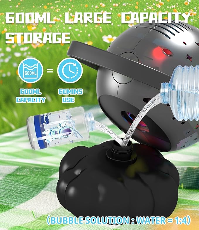 Halloween Bubble Machine - Bubble Maker for Kids with Colorful LED Light, Make Larger Bubbles, USB-C Rechargeable, 600ml Capacity - Bubble Toys Gifts Ages 3+ for Boys, Girls, Outdoor, Birthday, Party