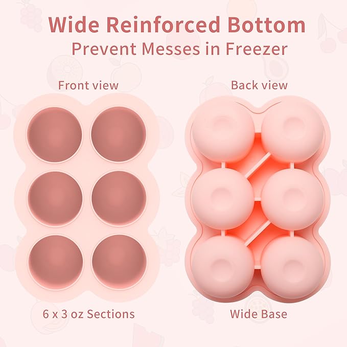 6x3oz Baby Food Freezer Tray with Clip on Lid Gossamer Pink | Leakproof Freezer Molds Silicone Storage Container for Purees Fruits Vegetables