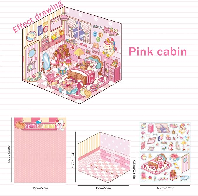 5 Set 3D Sticker Scene,Fun Room Sticker Book,Fun Stacking Miniature Scene Stickers,Make Your Own Stickers, 5 Set Cute Cartoon Sticker Therapy for Adults Kids